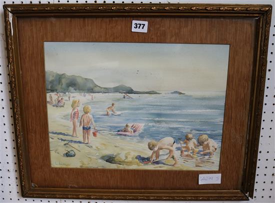 1960s impressionist oil on canvas, beach scene